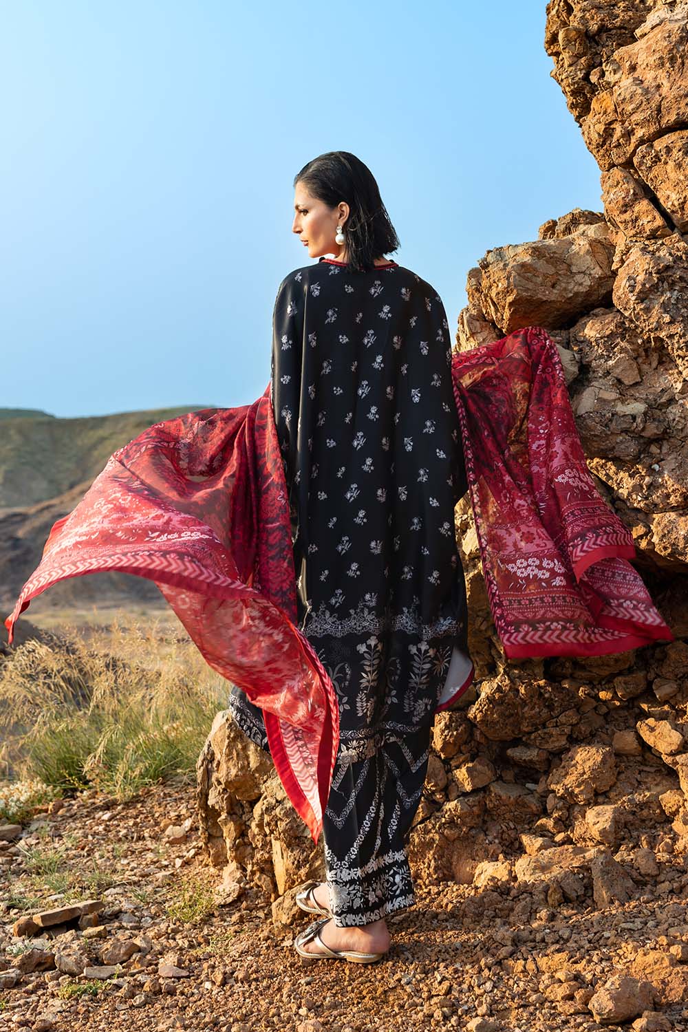 3 Piece Printed Silk Charmeuse Suit With Dupatta