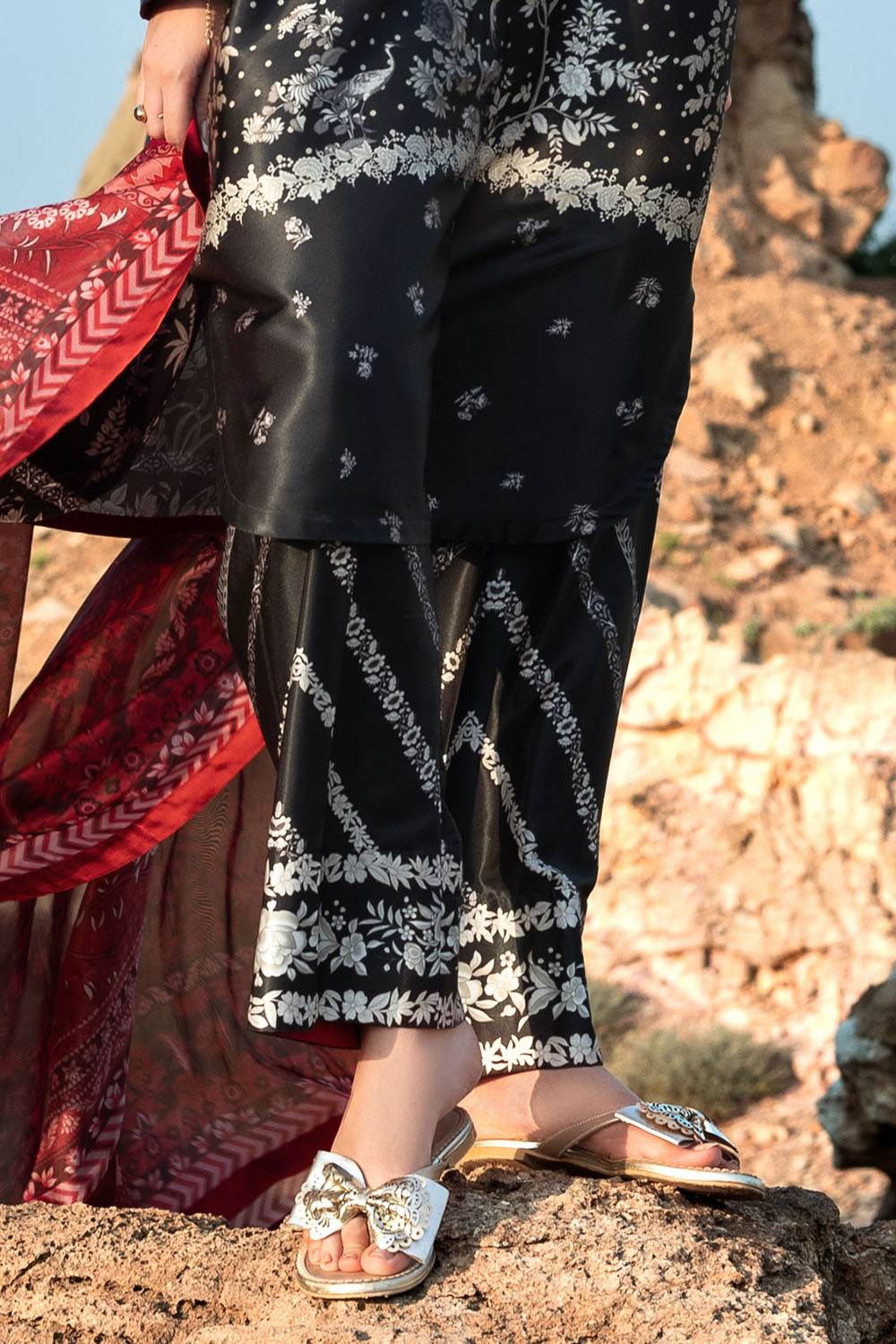 3 Piece Printed Silk Charmeuse Suit With Dupatta
