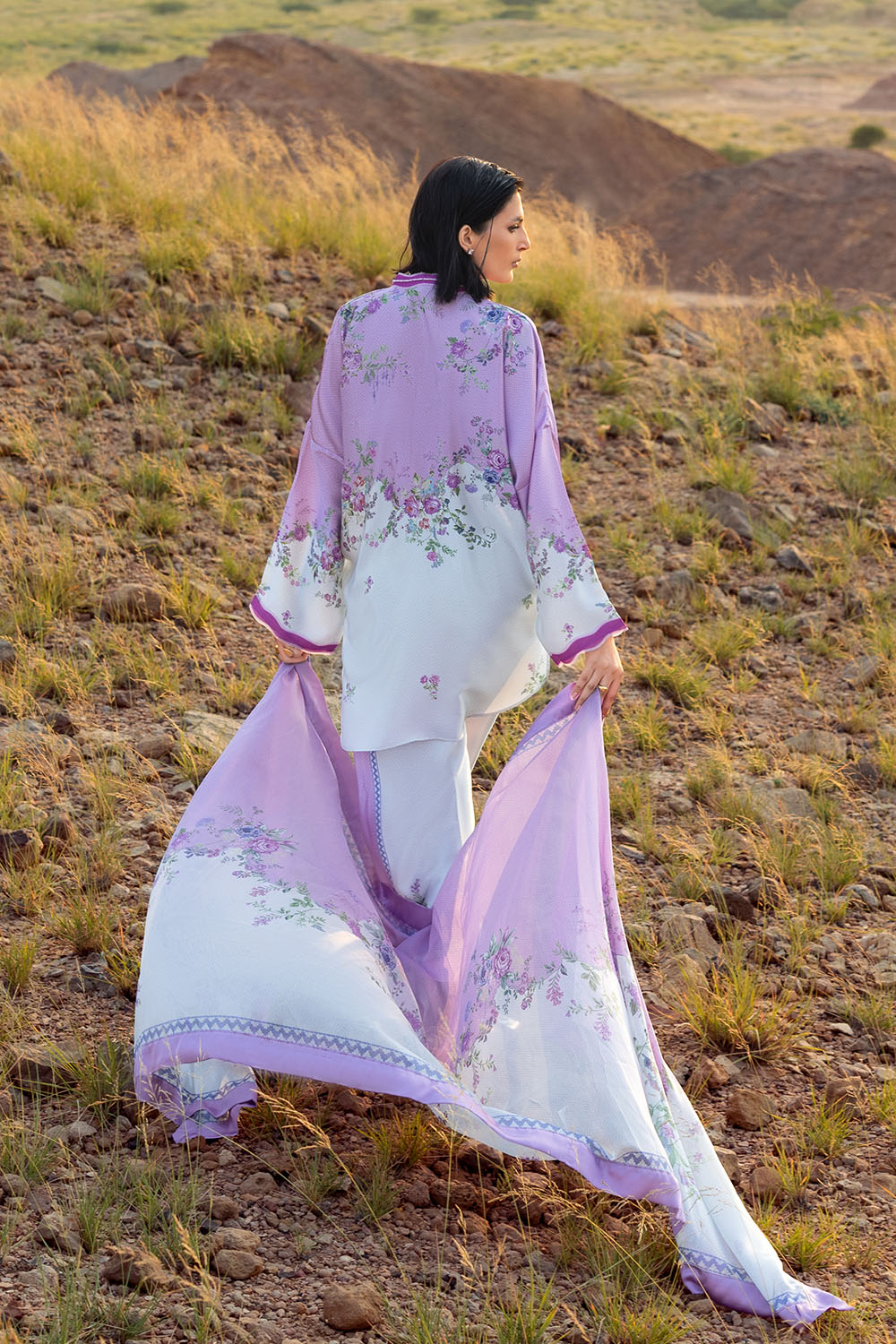 3 Piece Printed Silk Charmeuse Suit with Dupatta