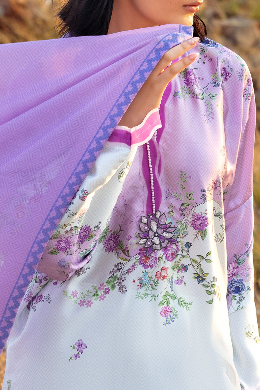 3 Piece Printed Silk Charmeuse Suit with Dupatta