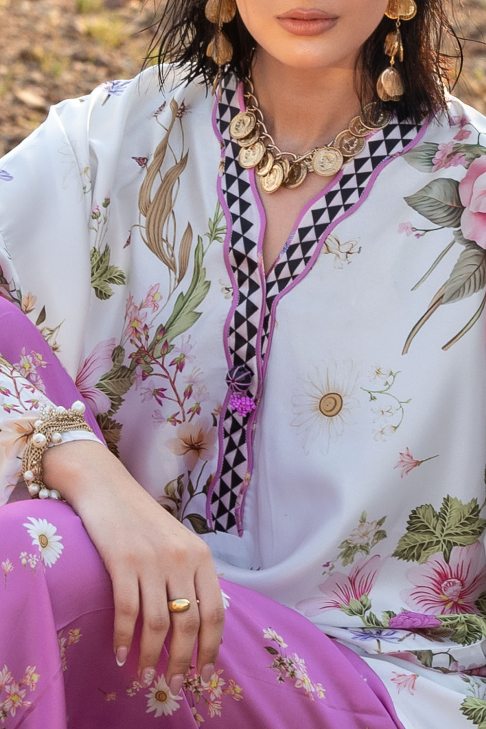 2 Piece Printed Charmeuse Silk Suit with Trouser