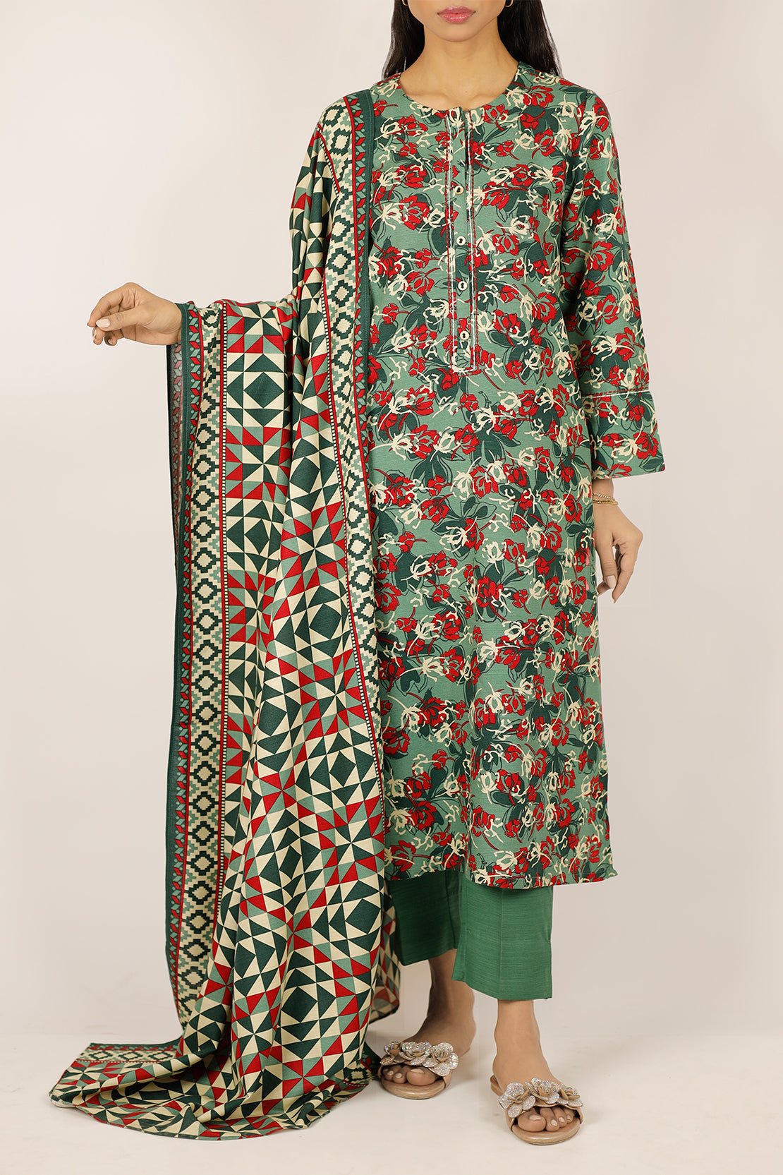 Printed Khaddar Stitched Shirt73174