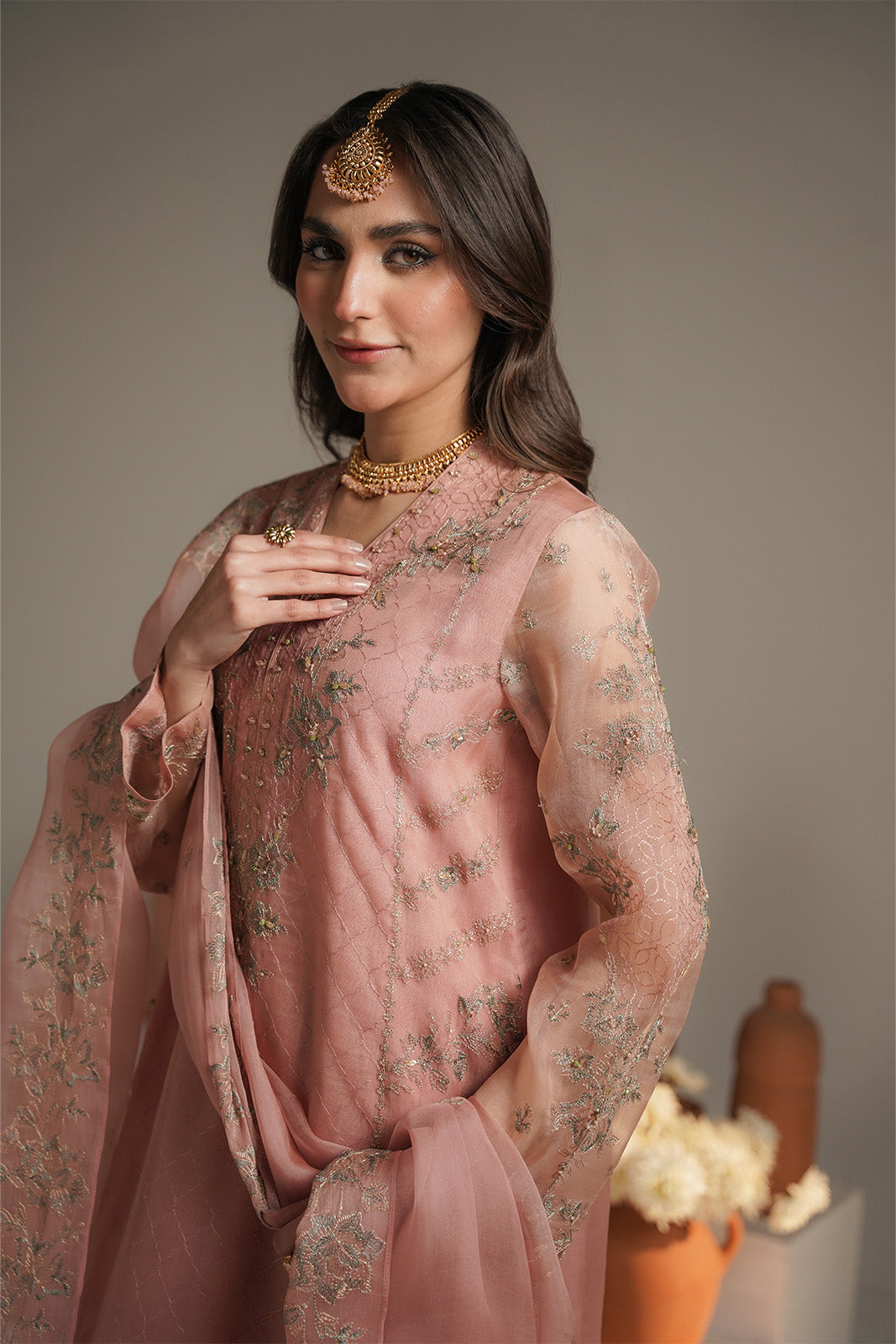 3 Piece Organza Embroidered Unstitched Suit (UF0035)