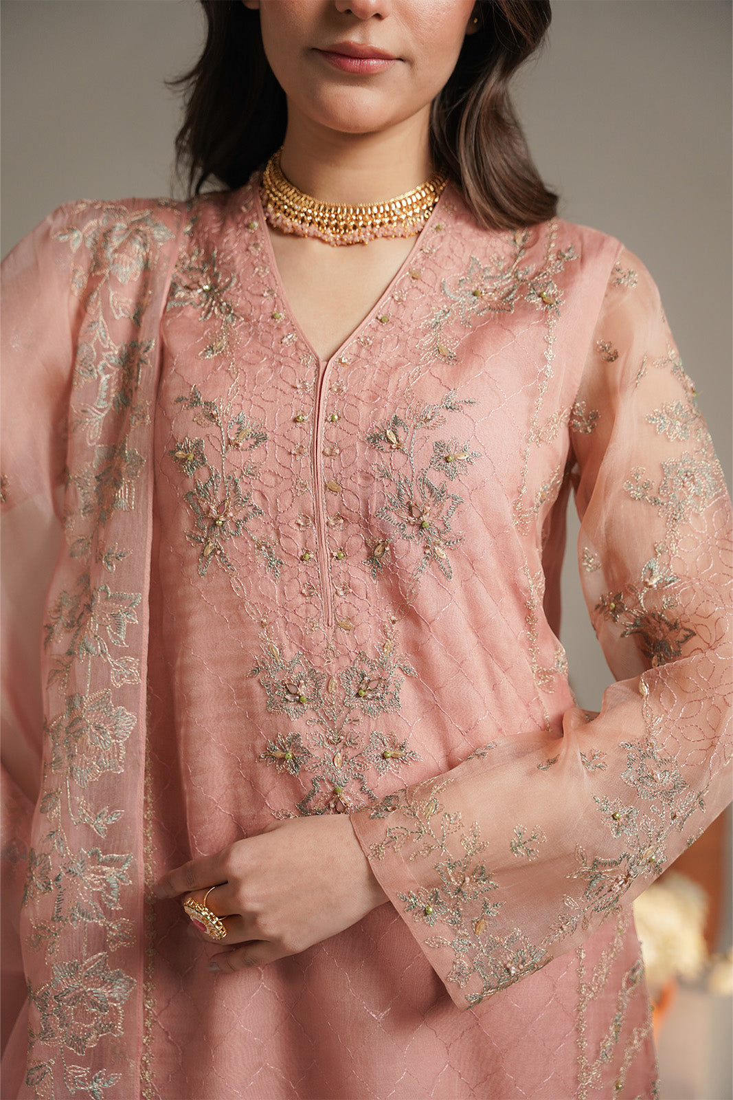 3 Piece Organza Embroidered Unstitched Suit (UF0035)