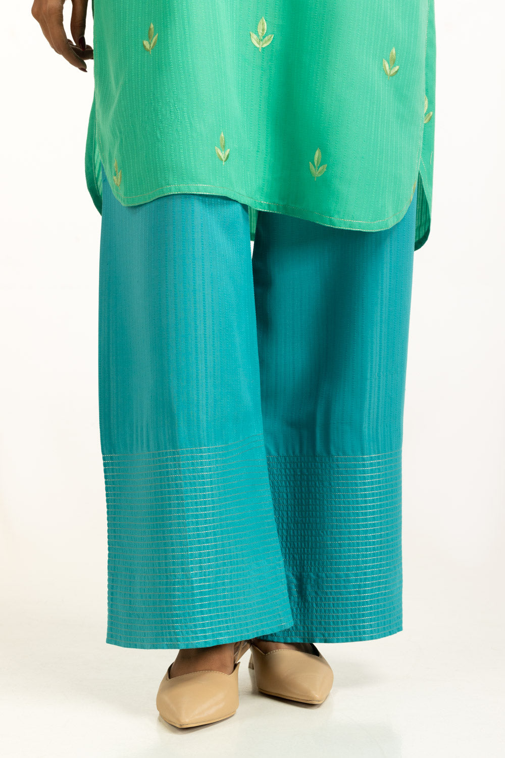 Textured Dobby Printed With Embroidered Co-Ord Set