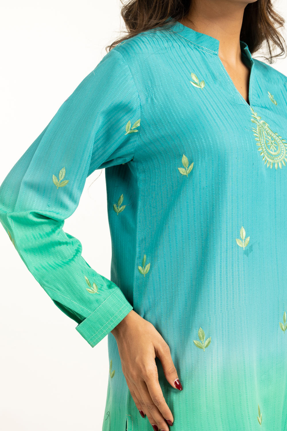Textured Dobby Printed With Embroidered Co-Ord Set