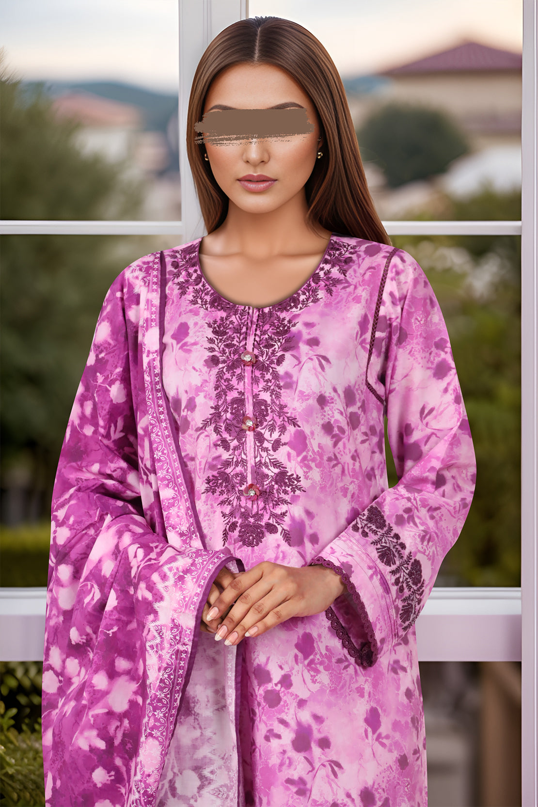 Unstitched Embroidered Cotton Filament 3 Piece With Chiffon Dupatta59061