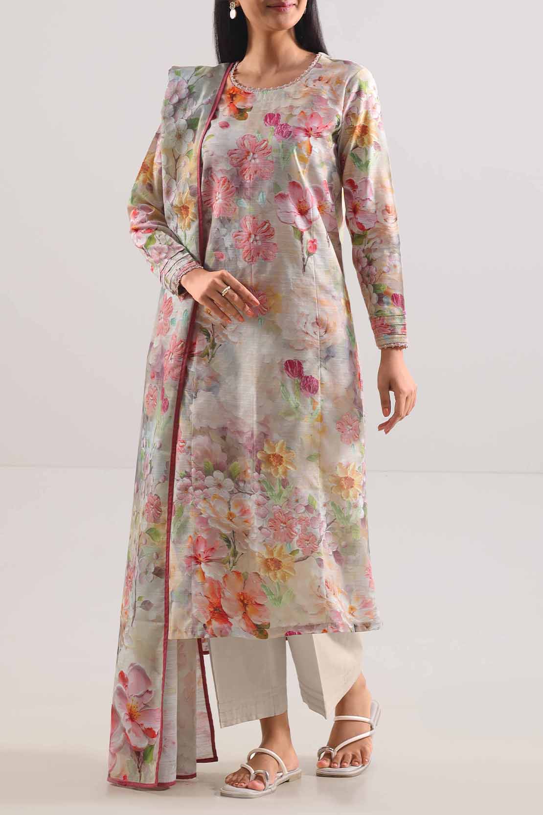 Unstitched Printed Warm Khaddar 3 Piece114083