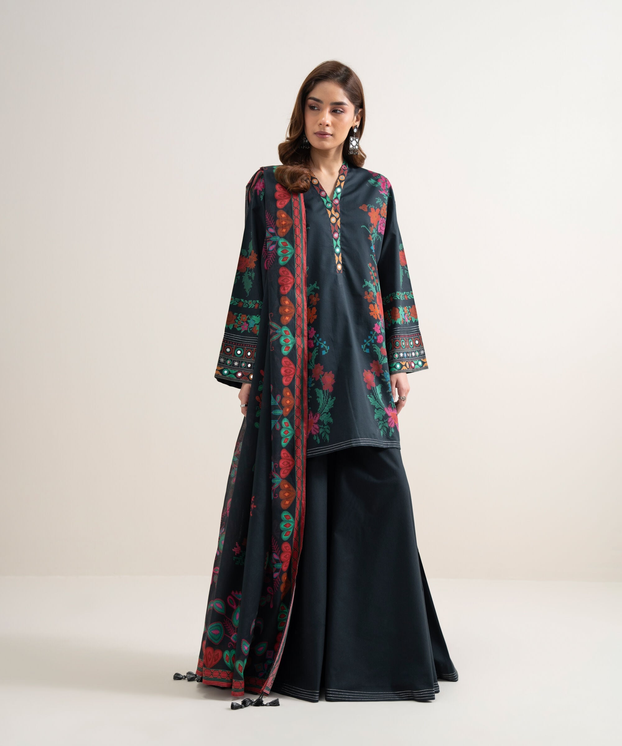 Women's Unstitched Lawn Printed Black 3 Piece Suit