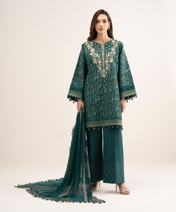 3 Piece - Embroidered Jacquard Suit