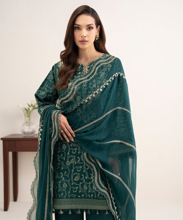 3 Piece - Embroidered Jacquard Suit