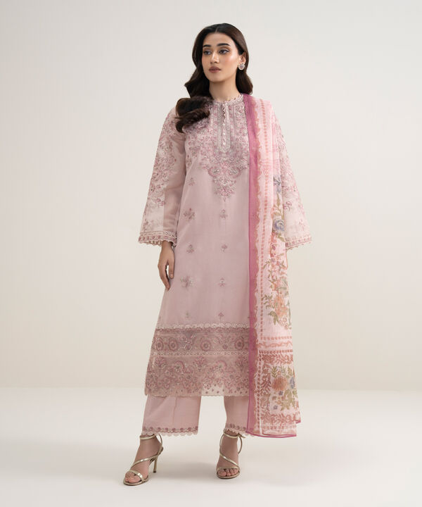 3 Piece - Embroidered Khaddi Net Suit