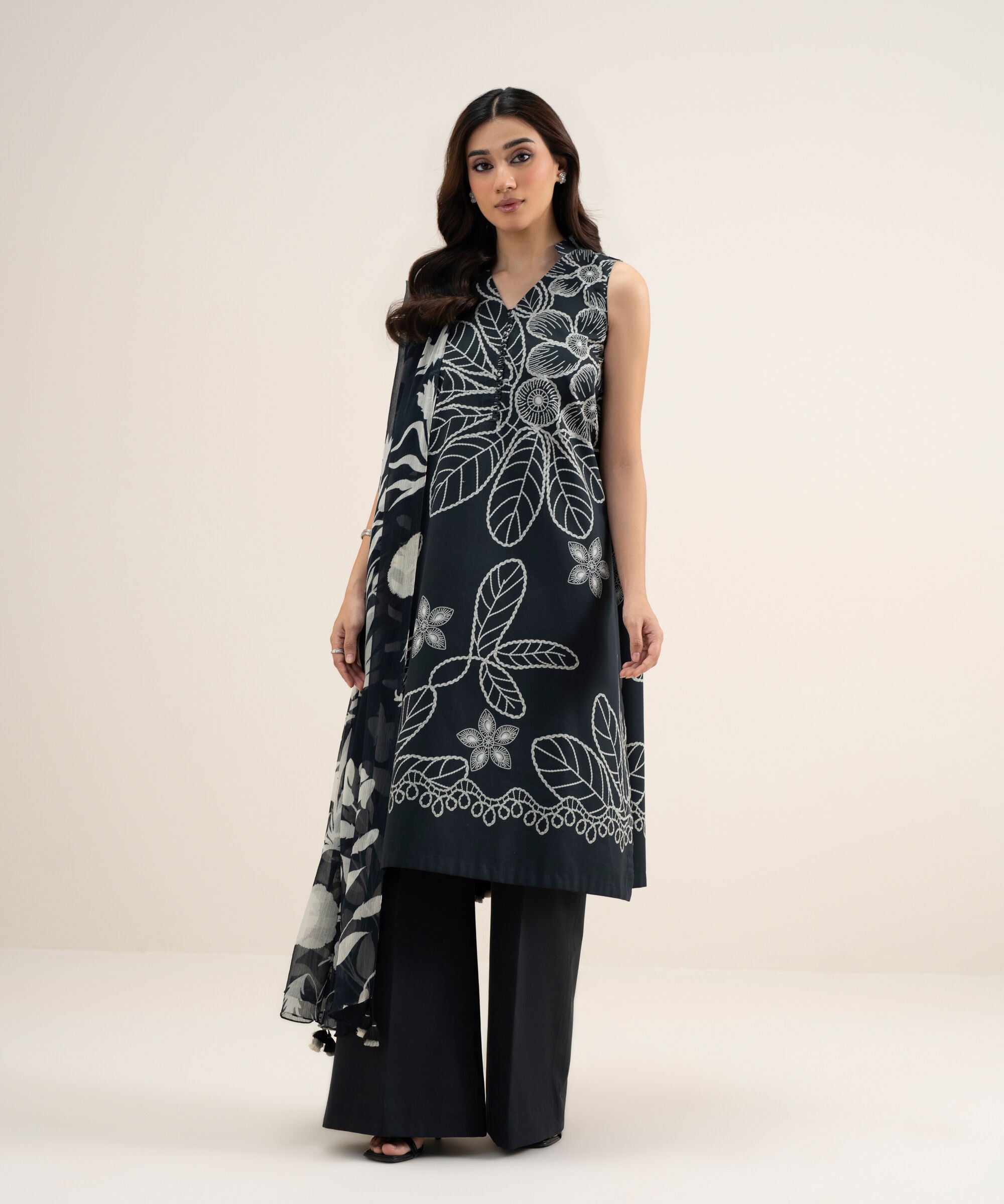Women's Unstitched Lawn Printed Black 3 Piece Suit