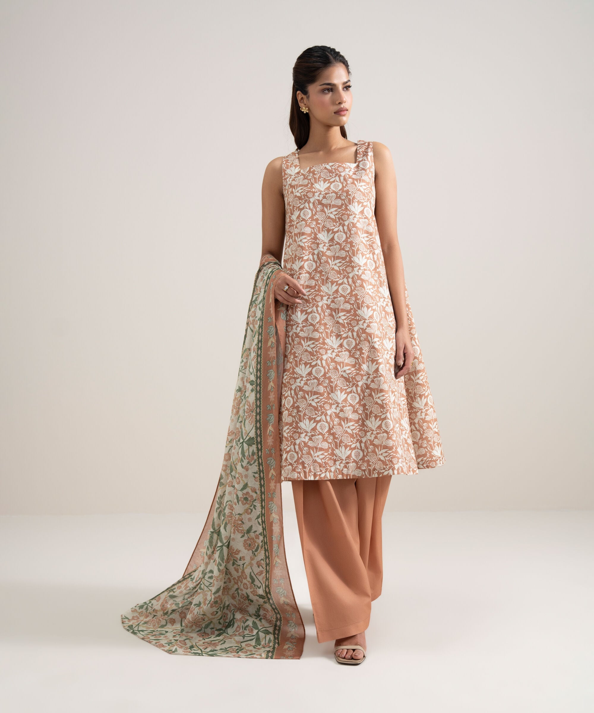 Women's Unstitched Lawn Printed Dull Orange 3 Piece Suit