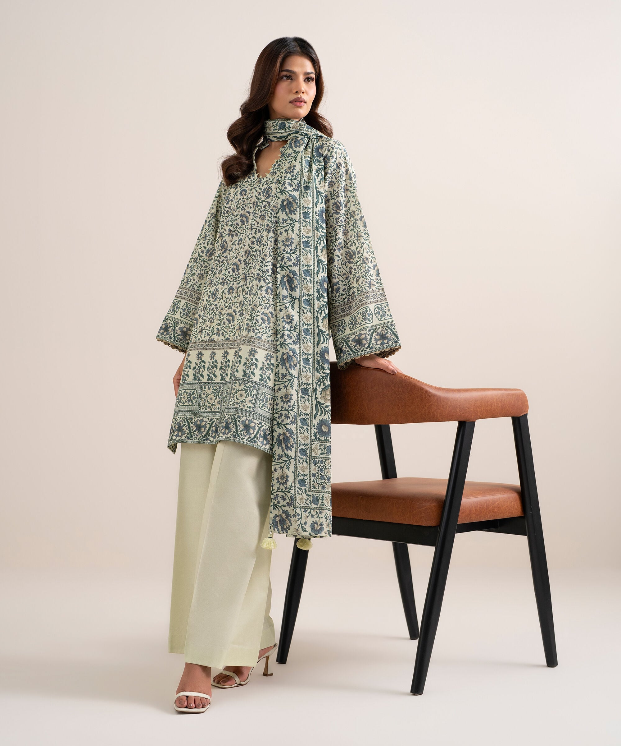 Women's Unstitched Lawn Printed Green and Blue 3 Piece Suit
