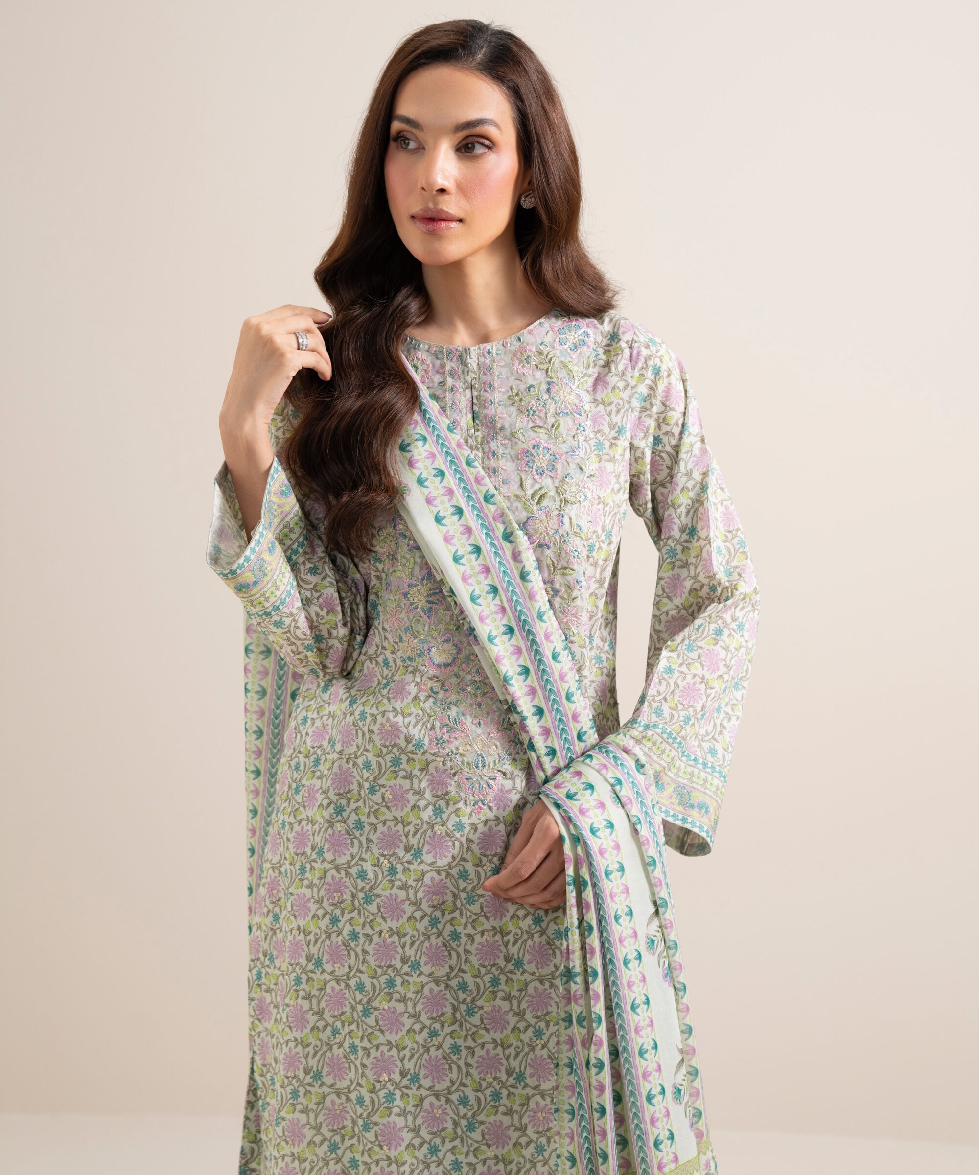 Women's Unstitched Lawn Embroidered Multi 3 Piece Suit