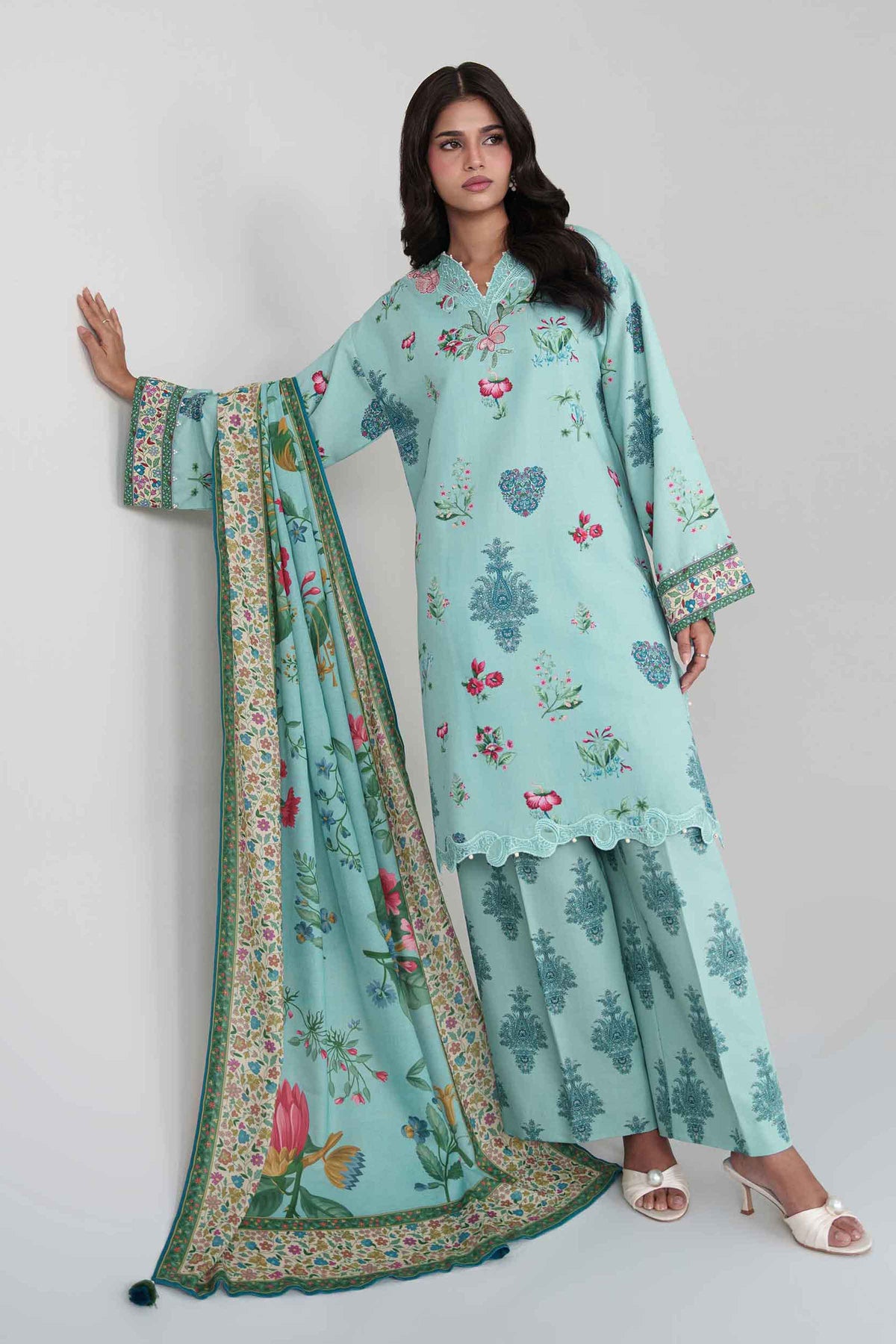 3 Piece - Digital Printed Embroidered Suit - U3PE-NISHA26WV1-118
