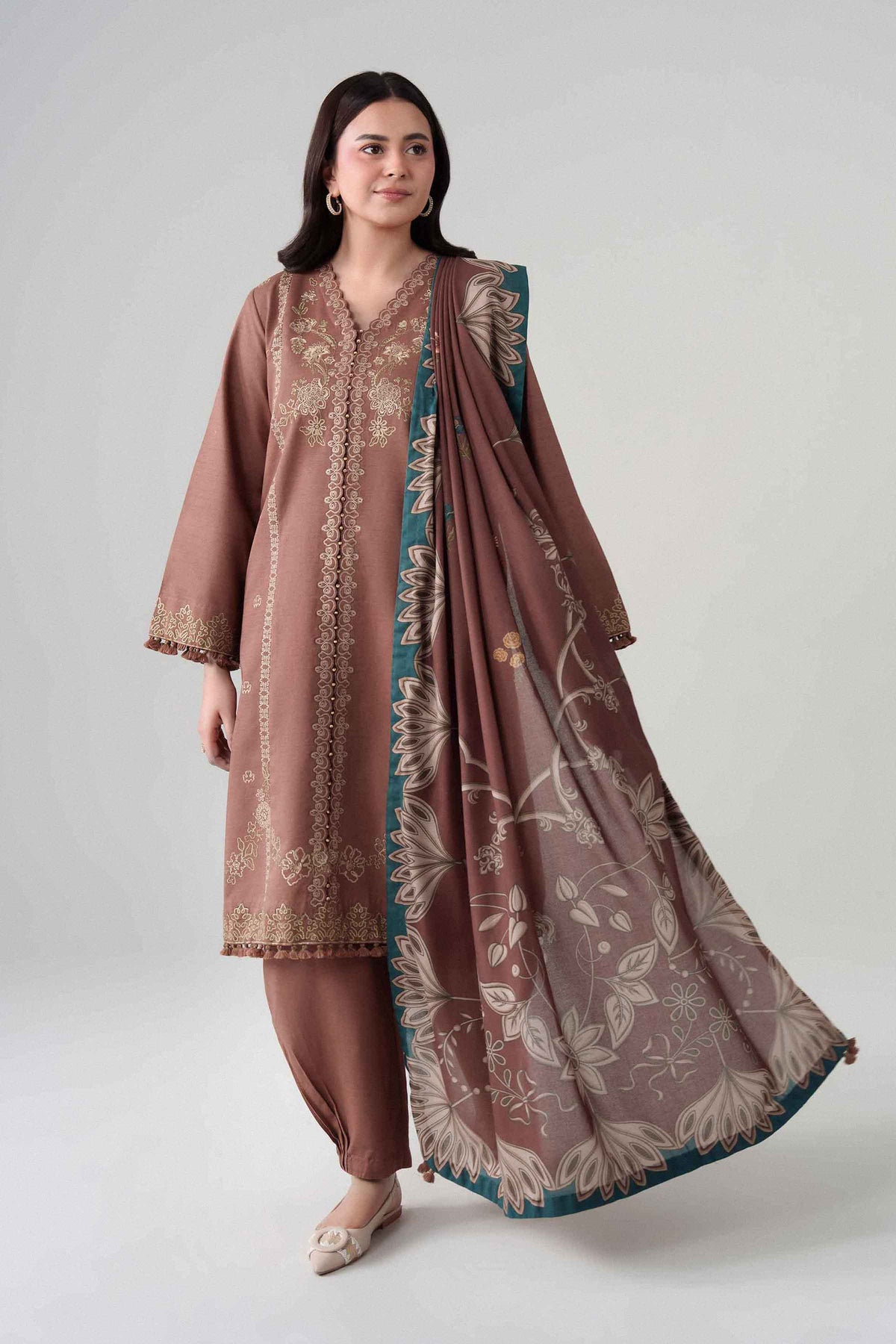 3 Piece - Digital Printed Embroidered Suit - U3PE-NISHA26WV1-159