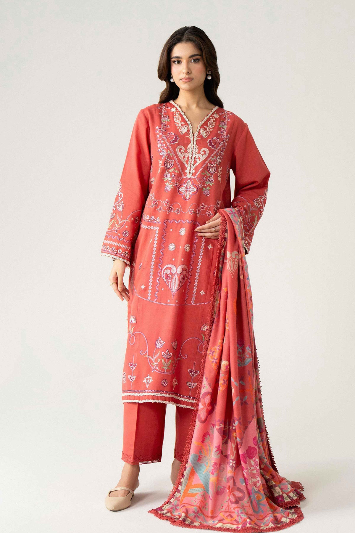 3 Piece - Digital Printed Embroidered Suit - U3PE-NISHA26WV1-234