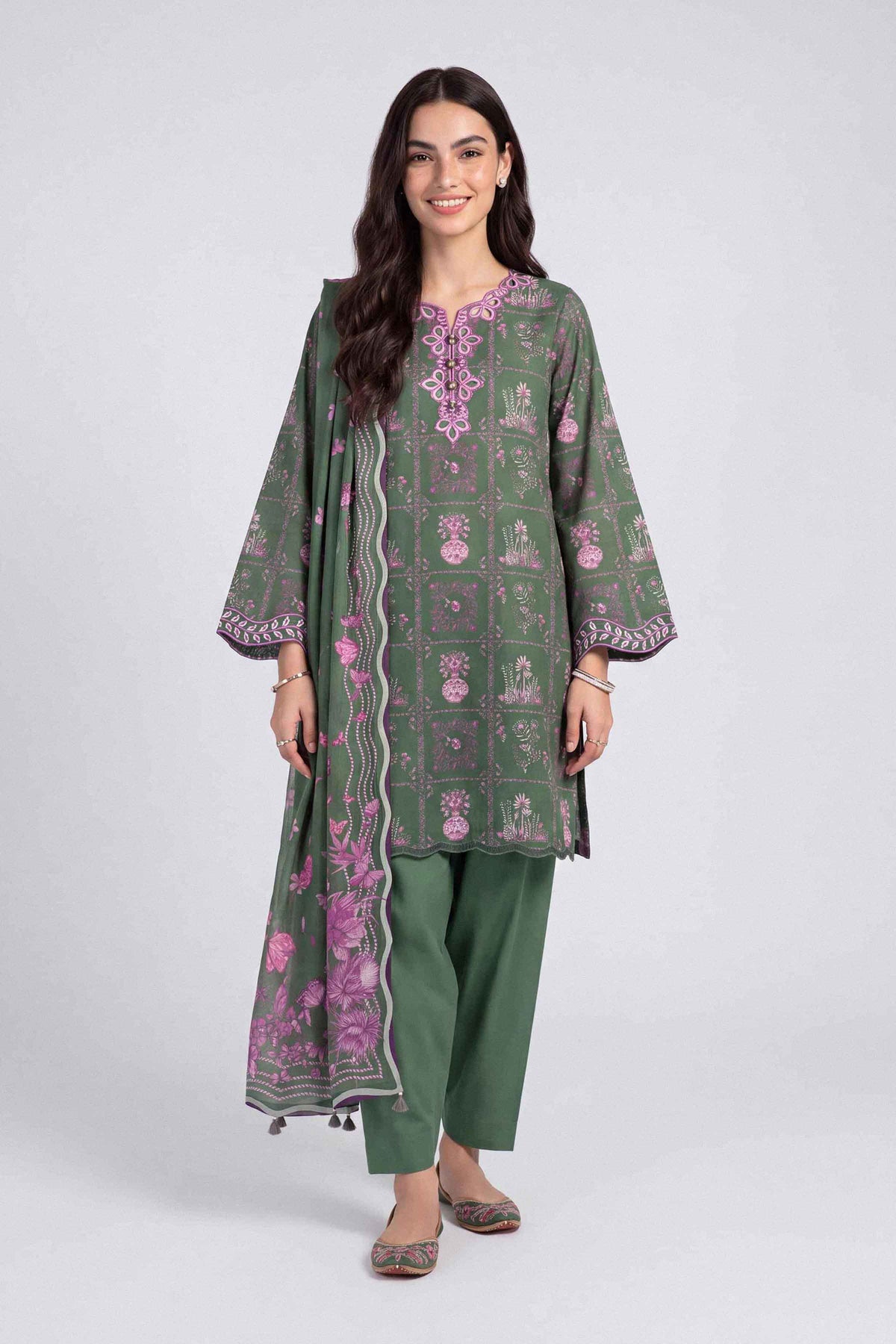 3 Piece - Digital Printed Embroidered Suit - U3PE-NISHA26WV1-68