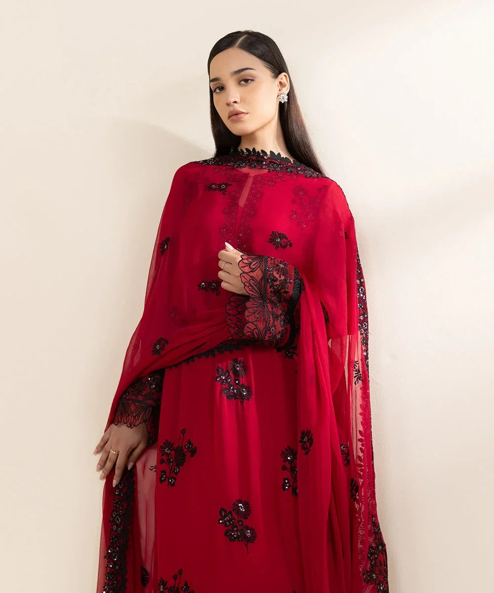 3 Piece - Embroidered Chiffon Suit Sapphire U3PELX24V821 (RTS)