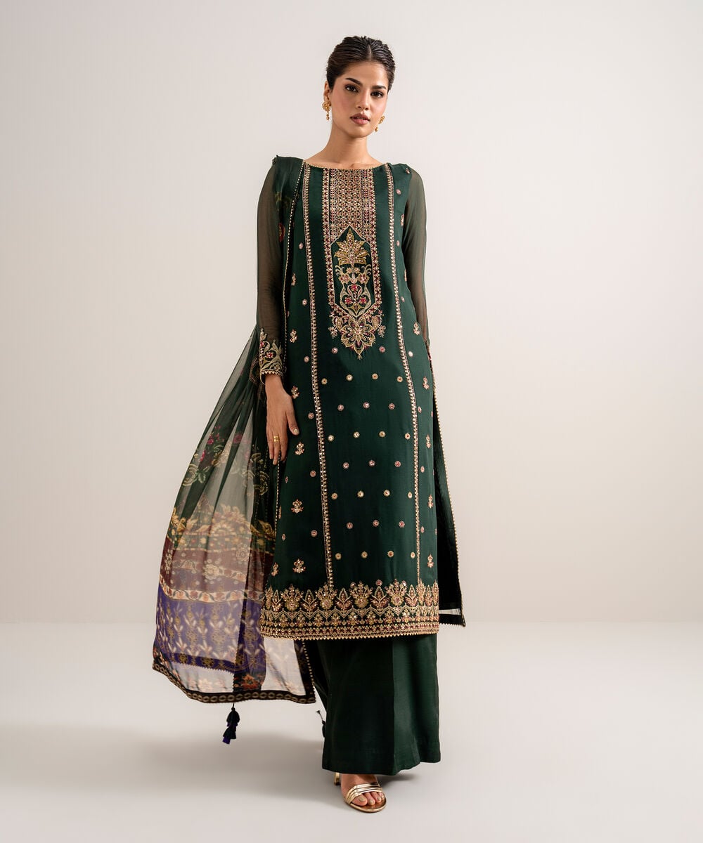 3 Piece - Embroidered Chiffon Suit U3PELXS26V74