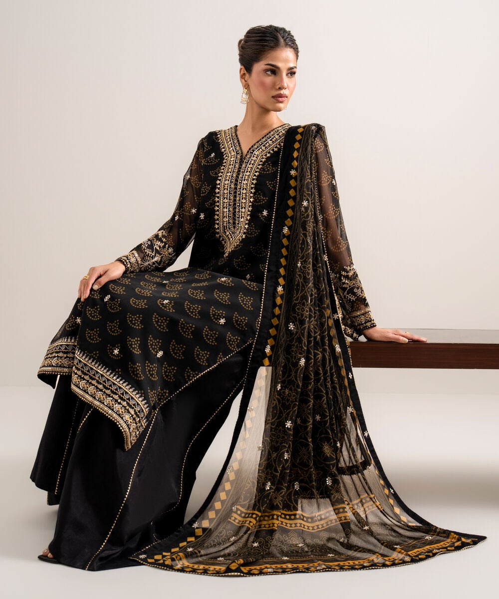 3 Piece - Embroidered Chiffon Suit U3PELXS26V76