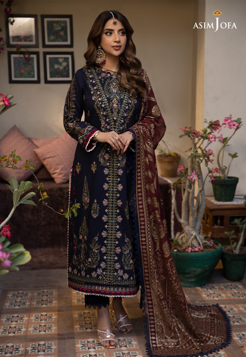 AJZB-22 Designers Stitched EMBROIDERED CAMBRIC 3 PCS