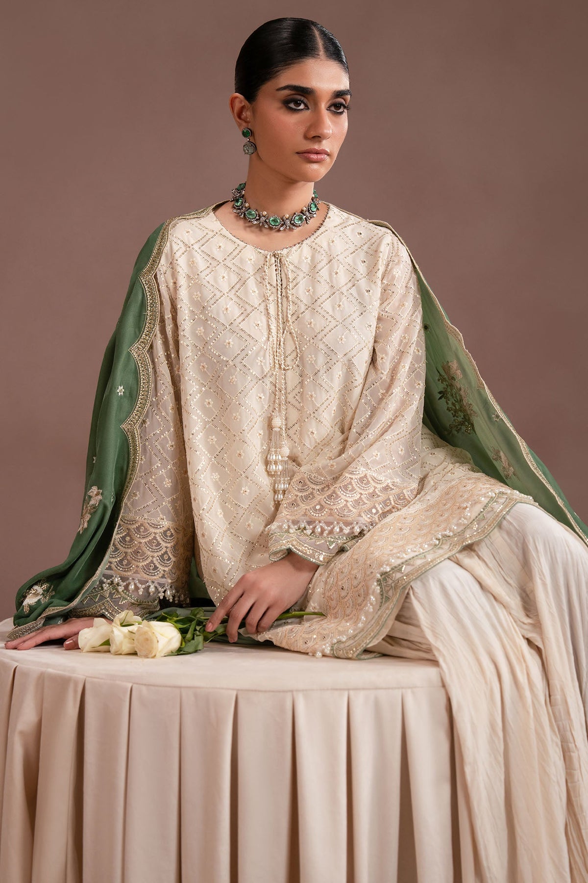 GARDEN IVORY- 4PC CHIFFON EMBROIDERED SUIT