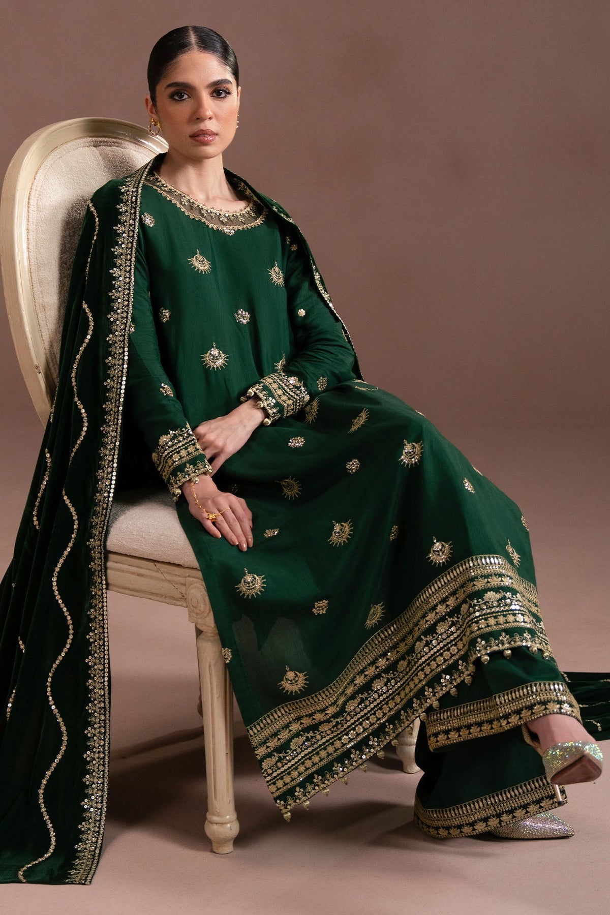 EMERALD GOLD-3PC SILK EMBROIDERED SUIT
