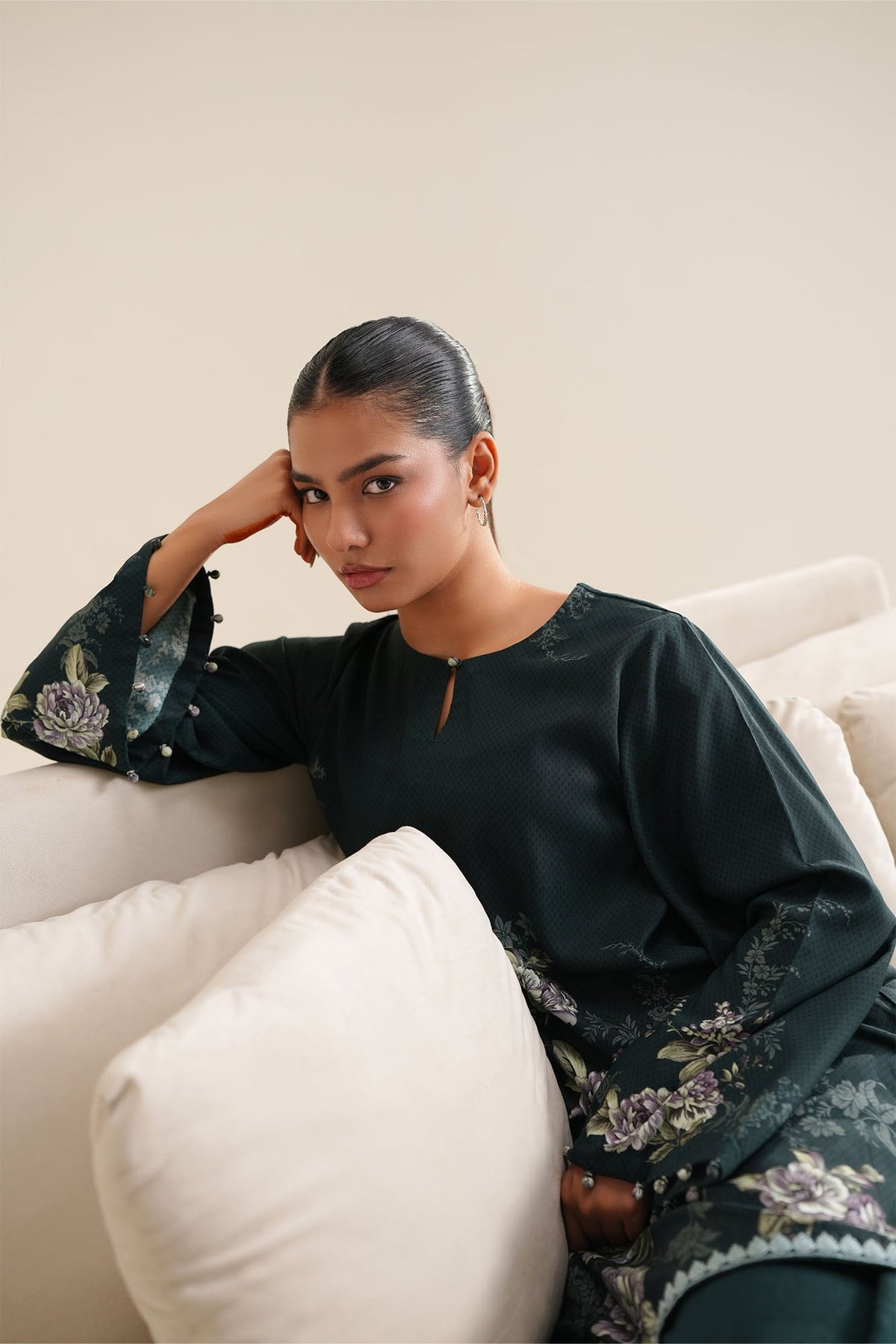 TEAL SERENADE-2PC LINEN PRINTED SUIT
