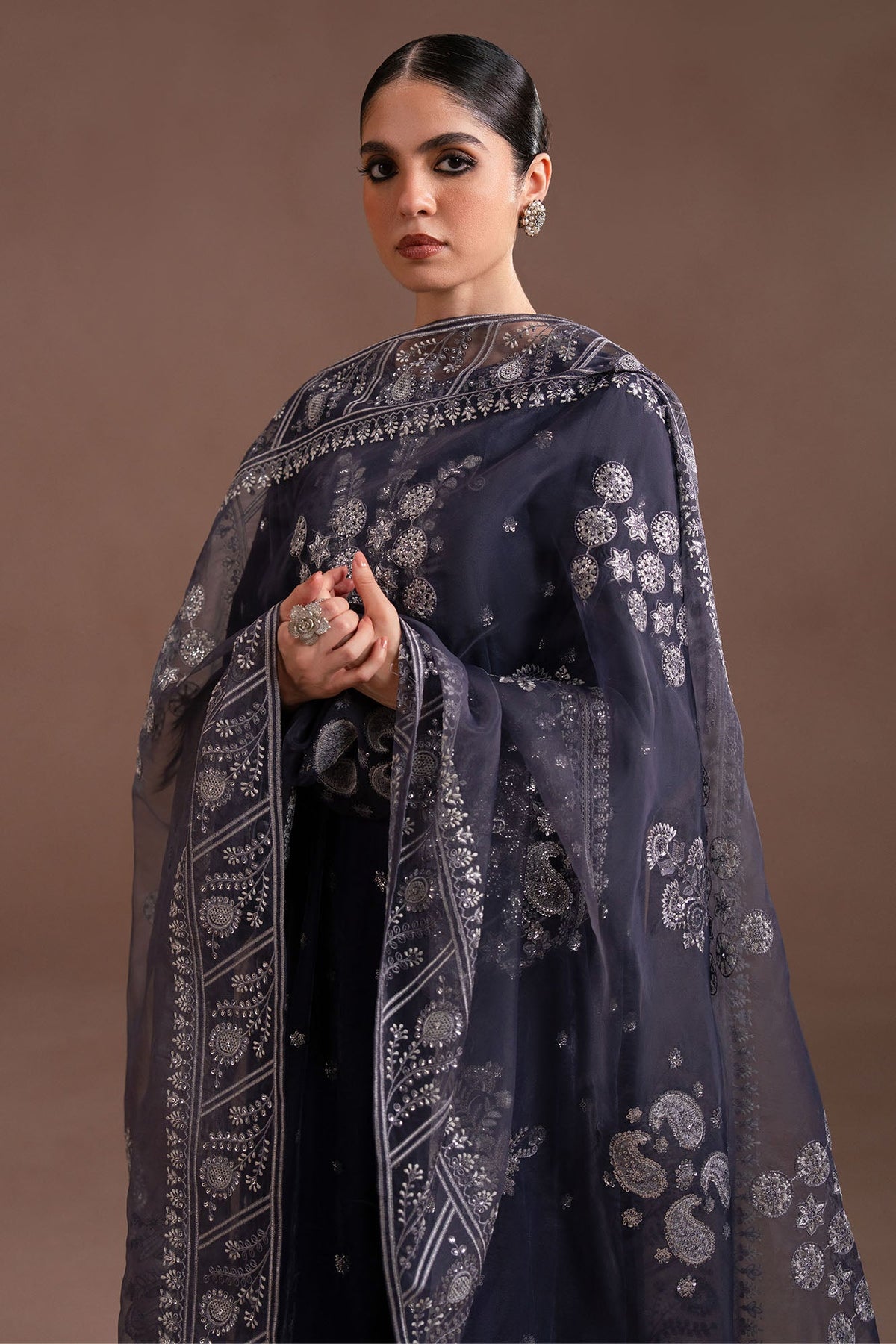 CHARCOAL GRACE- 4PC VELVET EMBROIDERED SUIT