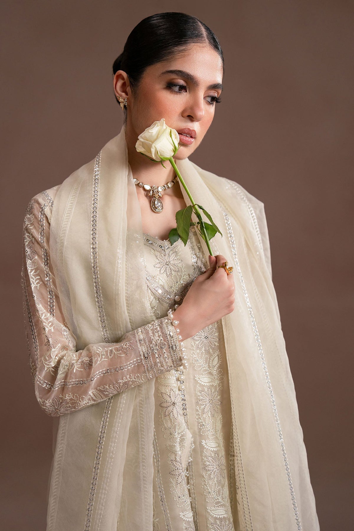 PEARL ELEGANCE-4PC ORGANZA EMBROIDERED SUIT