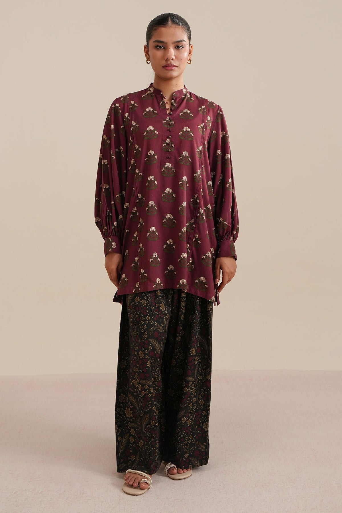 RED BLOSSOM-2PC LINEN PRINTED SUIT