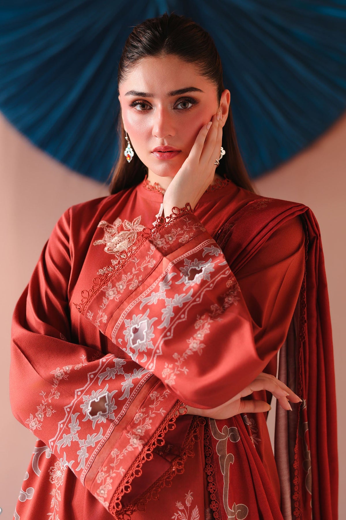 RUSSET EMBER-3PC SATIN PRINTED SUIT