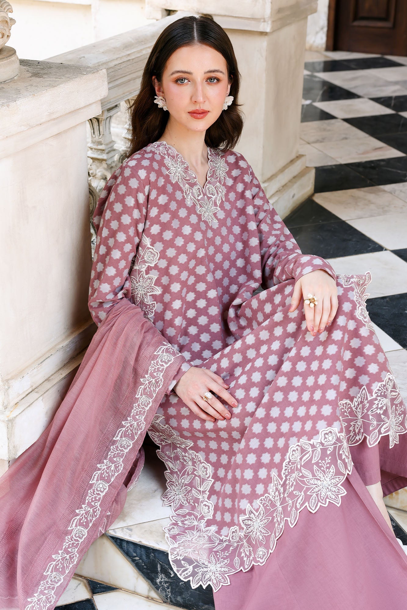 ASH ROSE-3PC EMBROIDERED JACQUARD SUIT