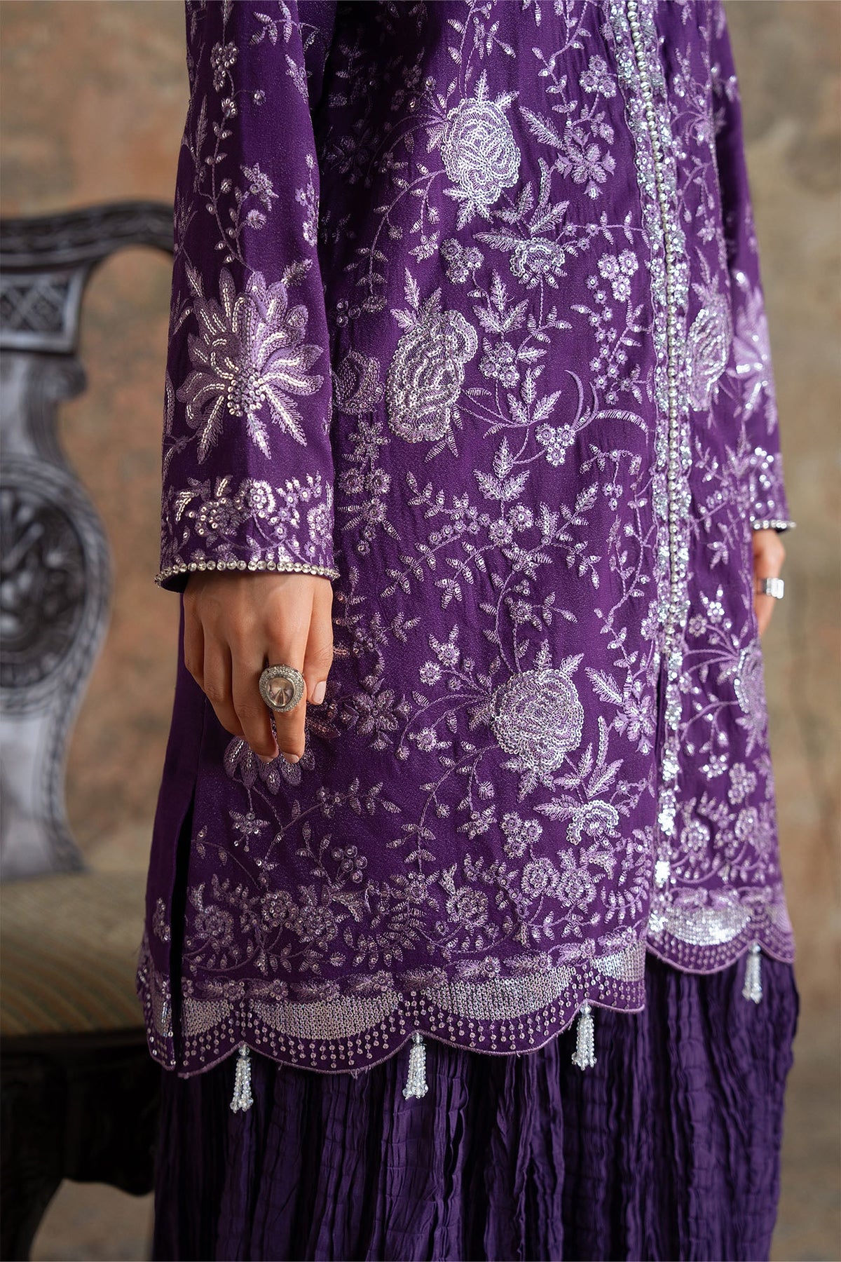 PURPLE GLAM-3PC FANCY YARN EMBROIDERED SUIT