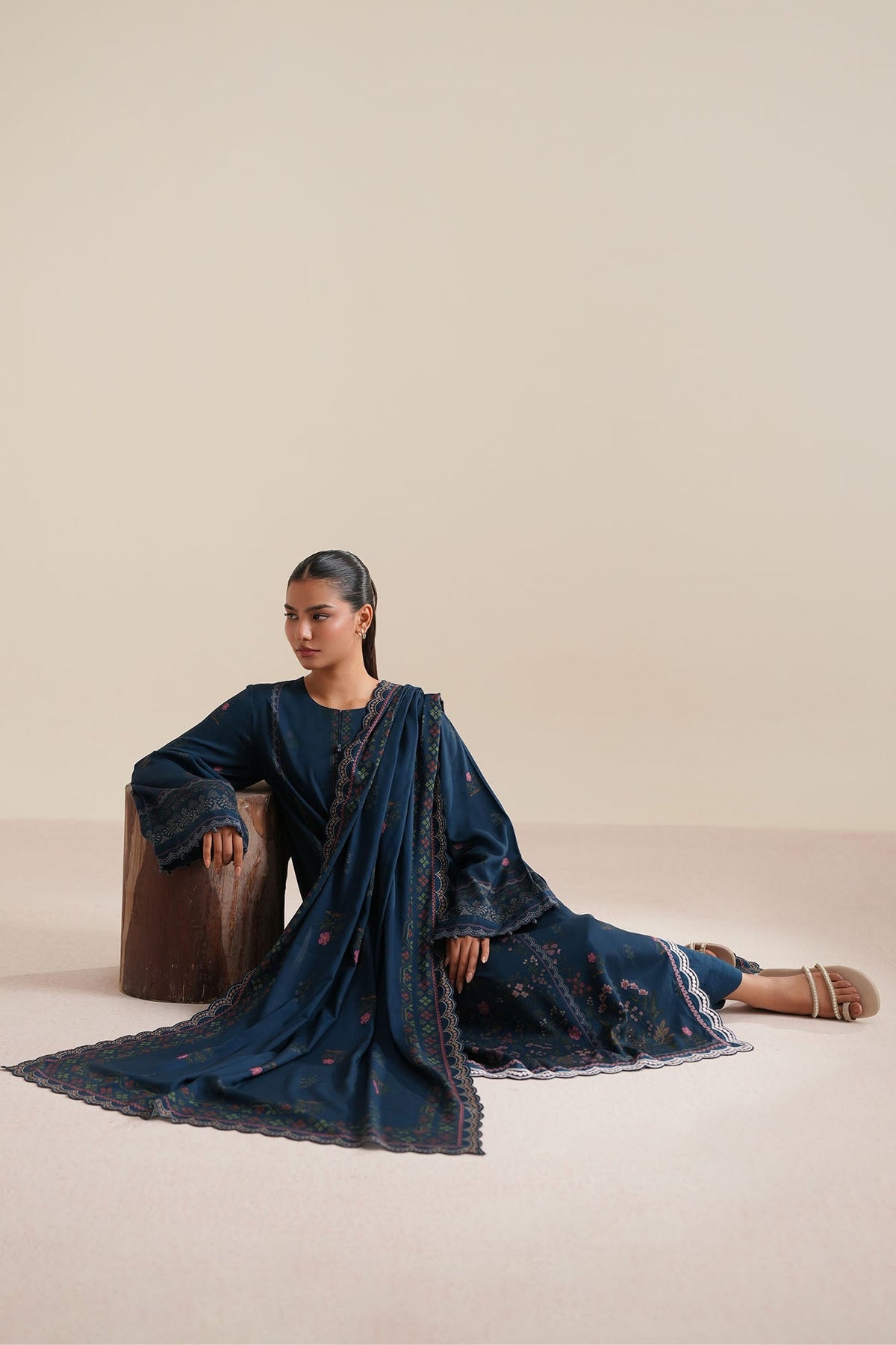 OCEAN DEEP -3PC LINEN PRINTED SUIT