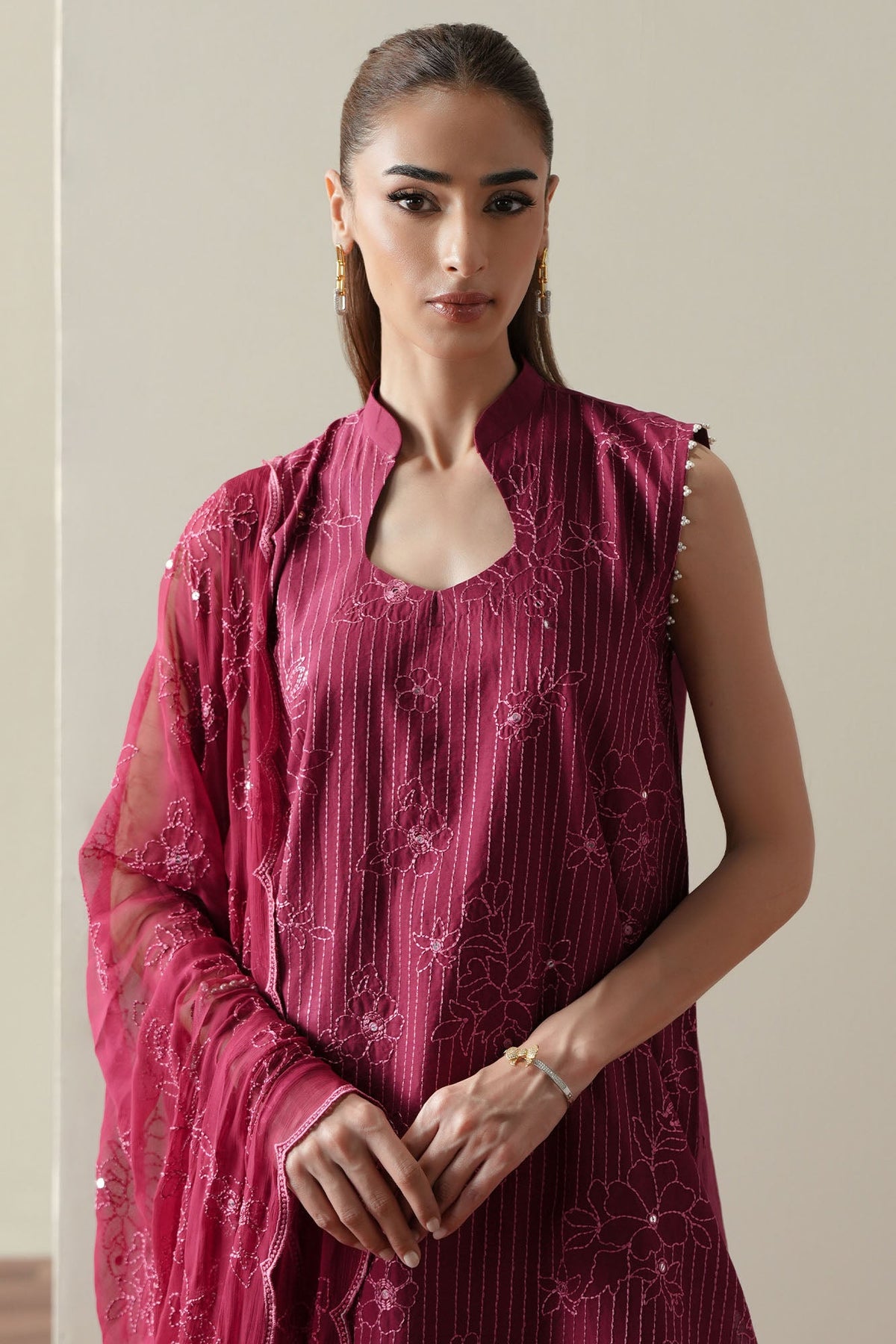 RUBY GLOW-3PC EMBROIDERED SUIT