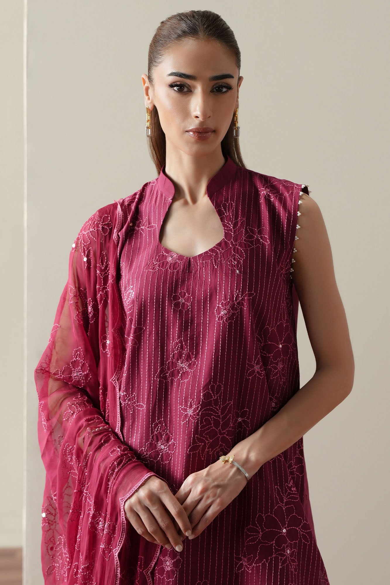 RUBY GLOW-3PC EMBROIDERED SUIT