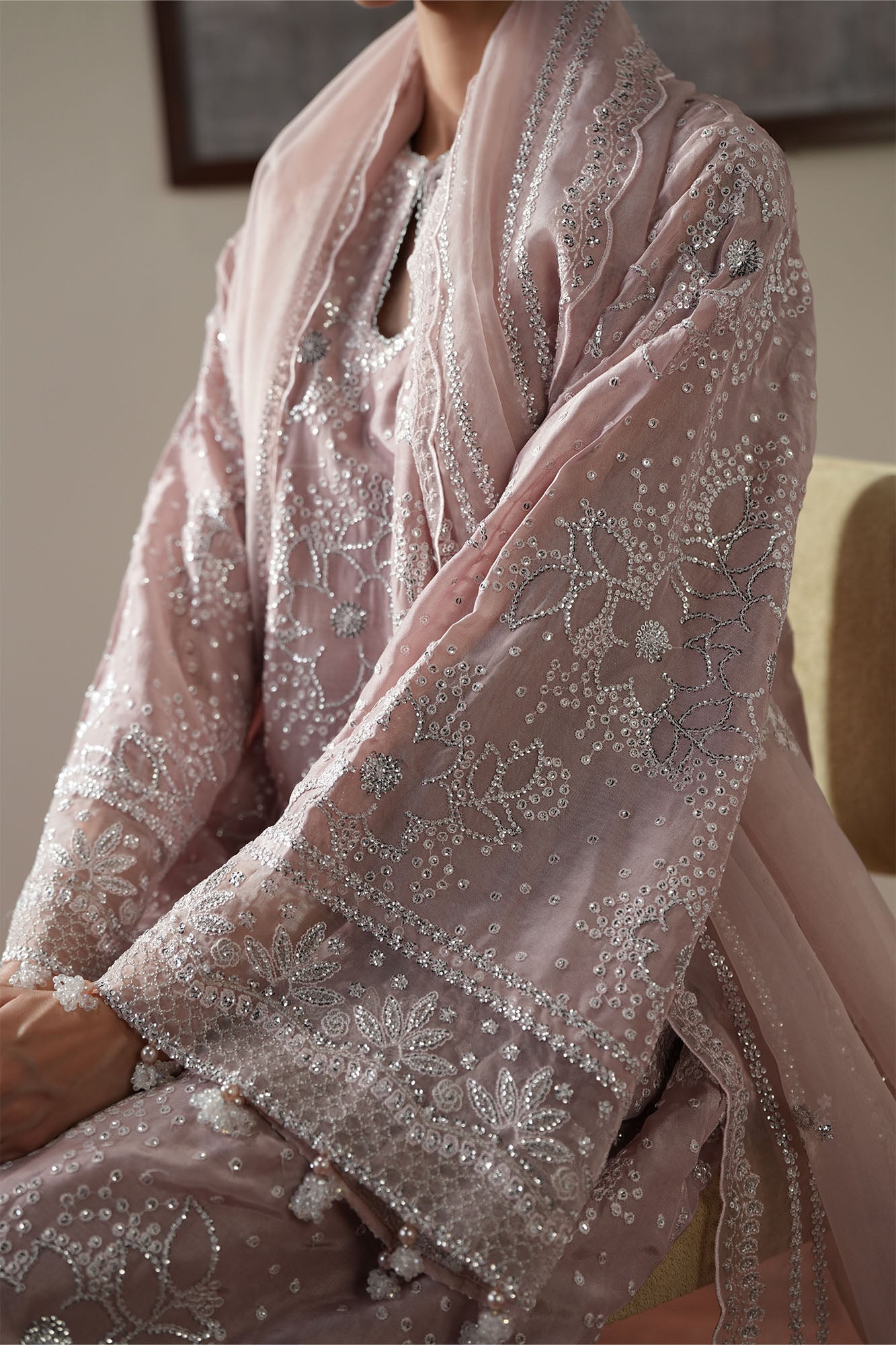 STARRY LILAC -3PC SILK EMBROIDERED SUIT