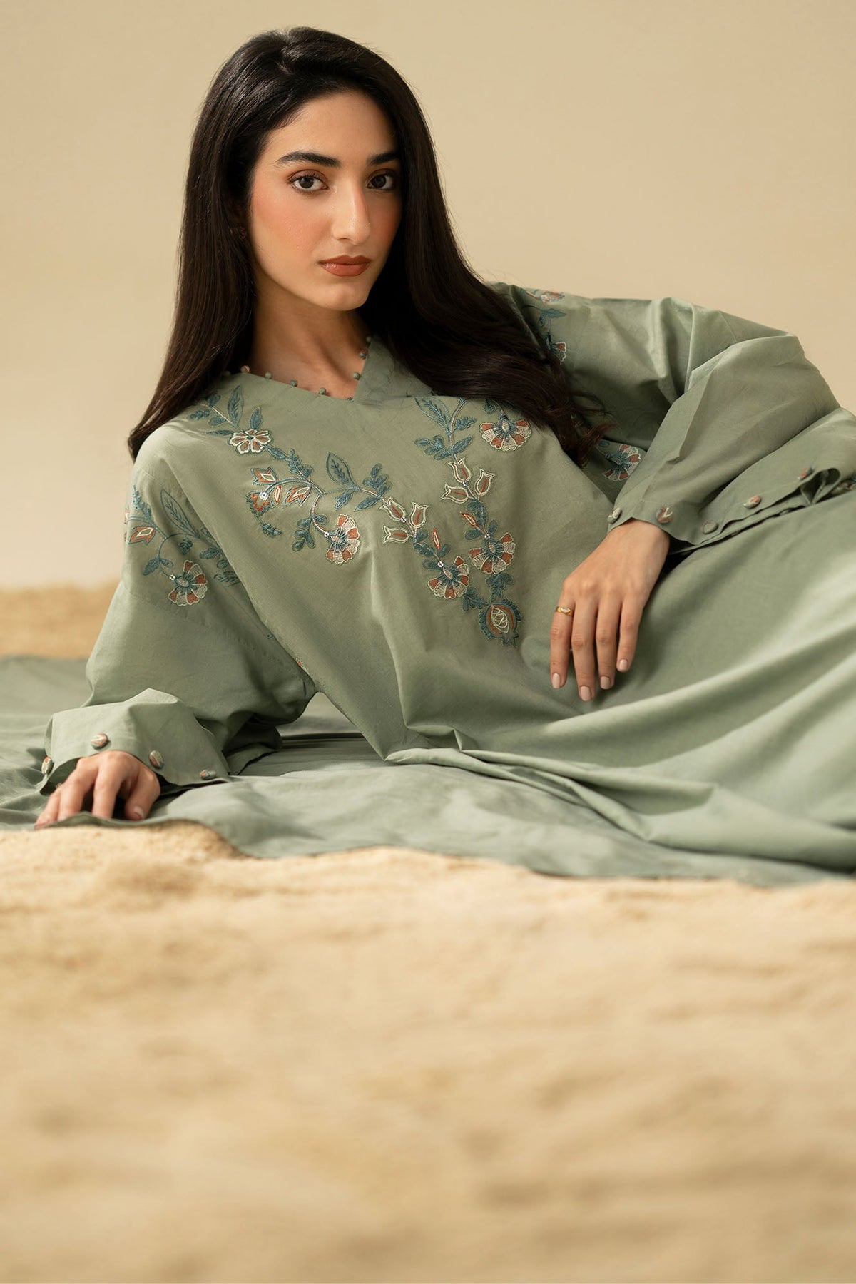 OLIVE DUSK-3PC (SHIRT, TROUSER & DUPATTA)