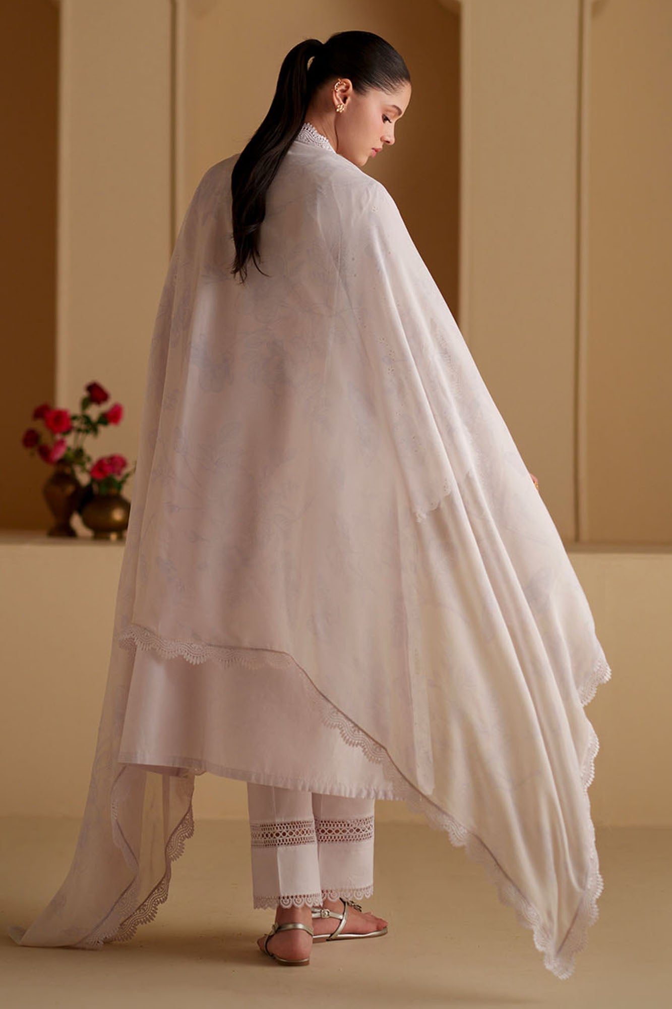 LAVENDER WHITE-3PC CHIKANKARI SUIT