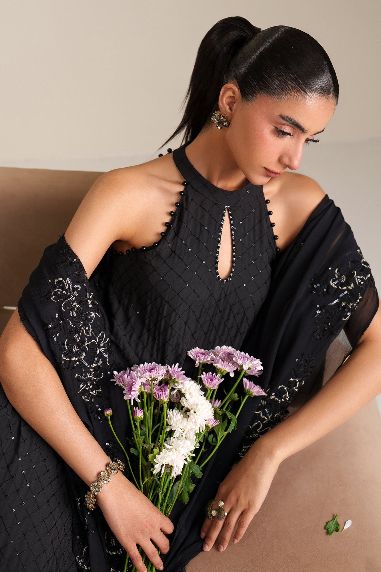 NOIR GRACE-4PC CHIFFON EMBROIDERED SUIT