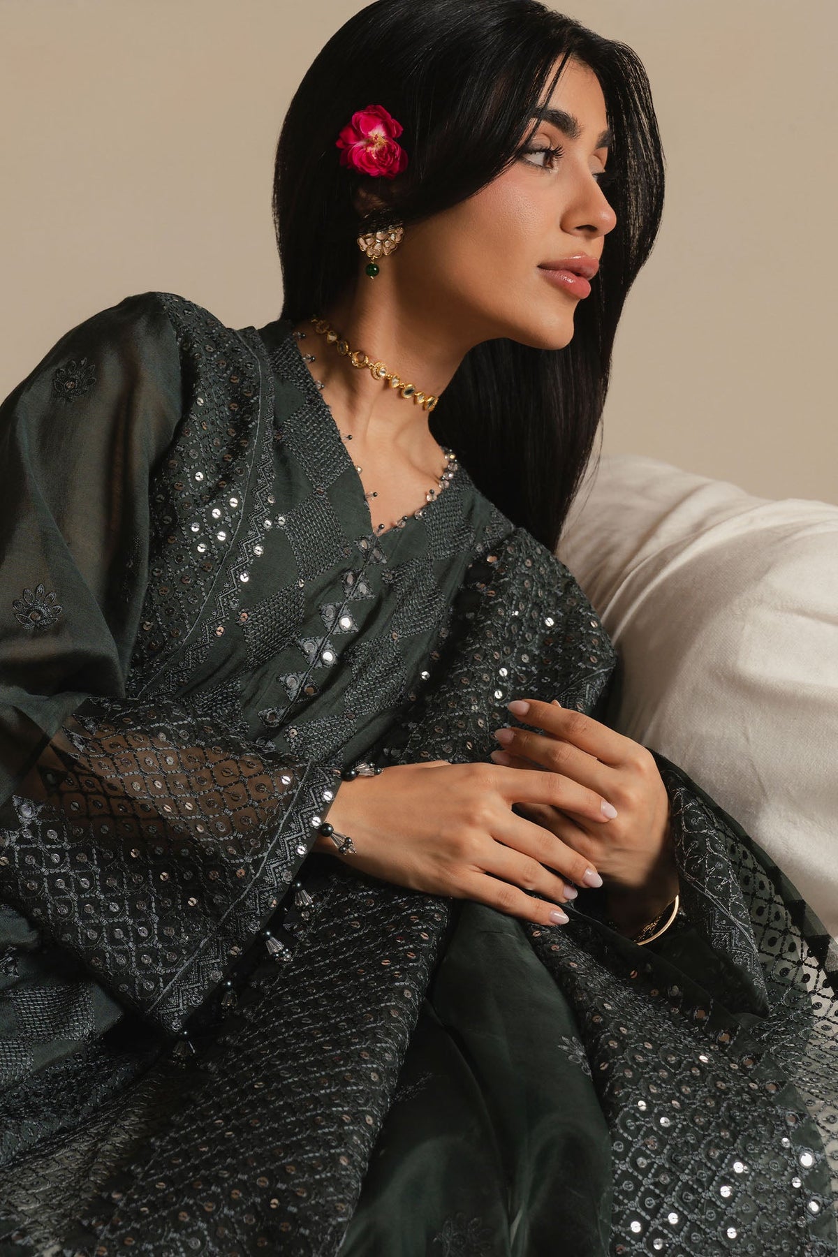 MIDNIGHT MOSS-3PC (SHIRT, TROUSER & DUPATTA)