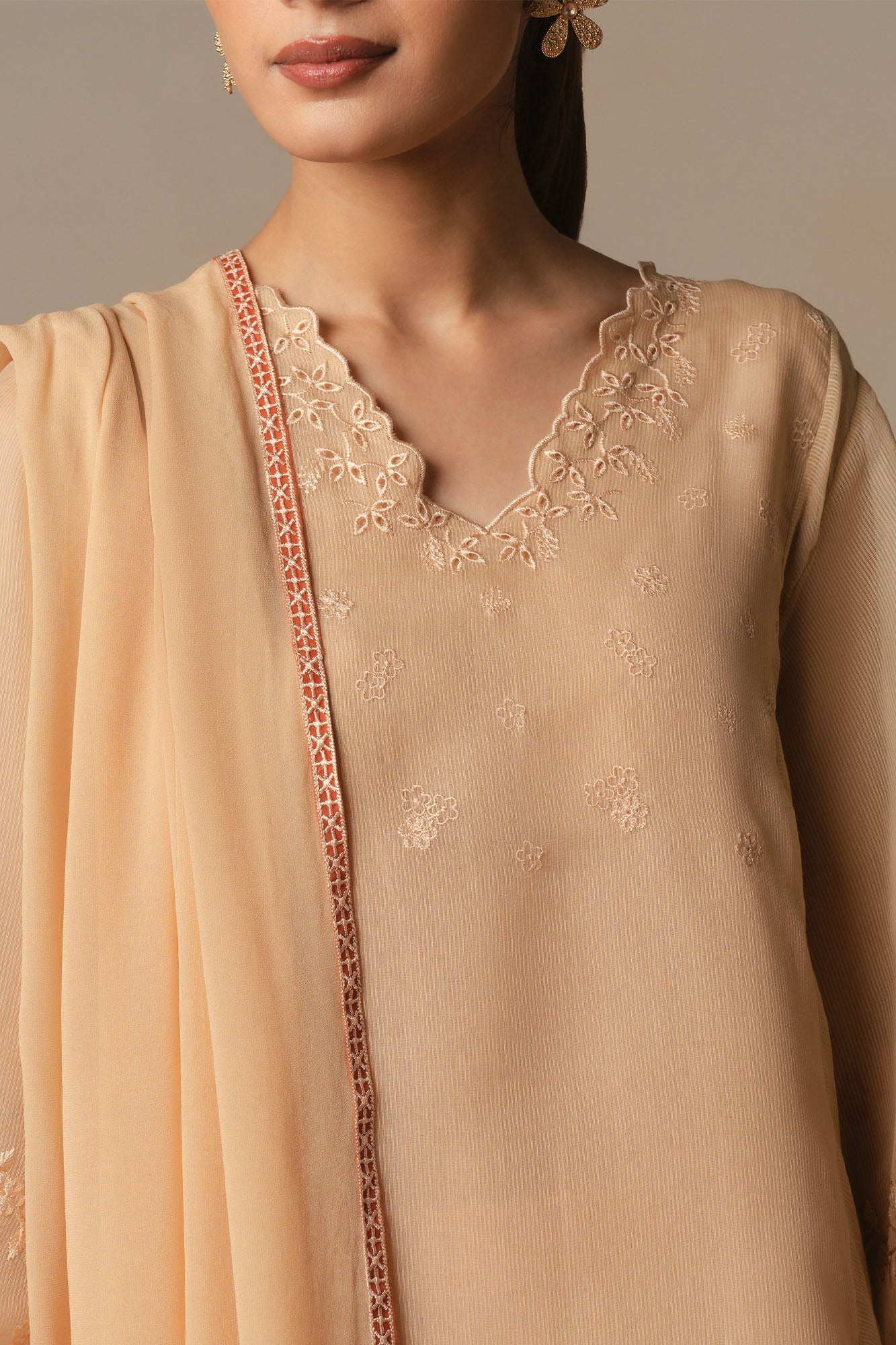 LIGHT TAUPE-3PC (SHIRT, TROUSER & DUPATTA)