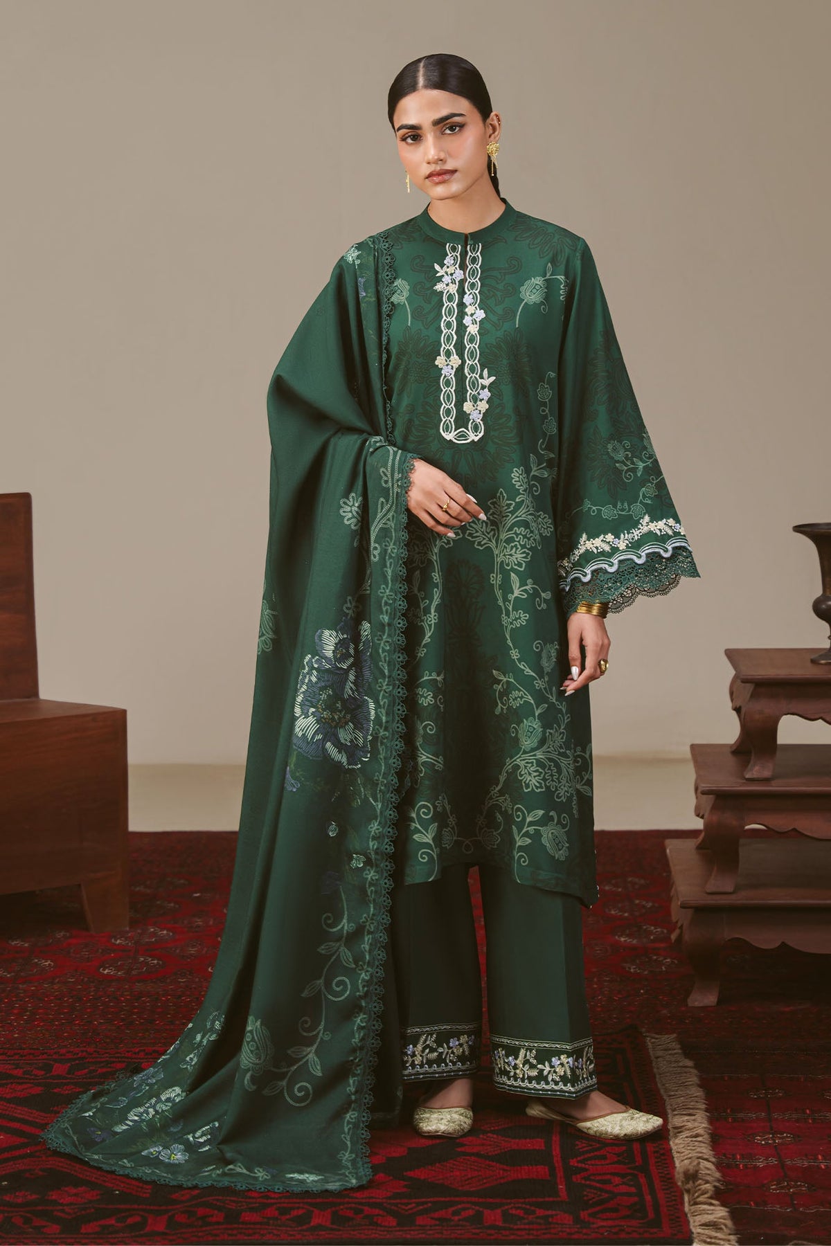 MEADOW GREEN-3PC LINEN PRINTED SUIT