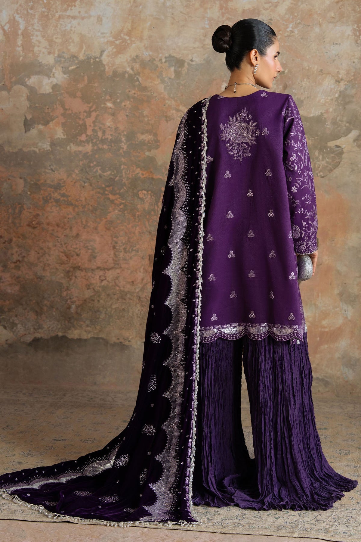 PURPLE GLAM-3PC FANCY YARN EMBROIDERED SUIT