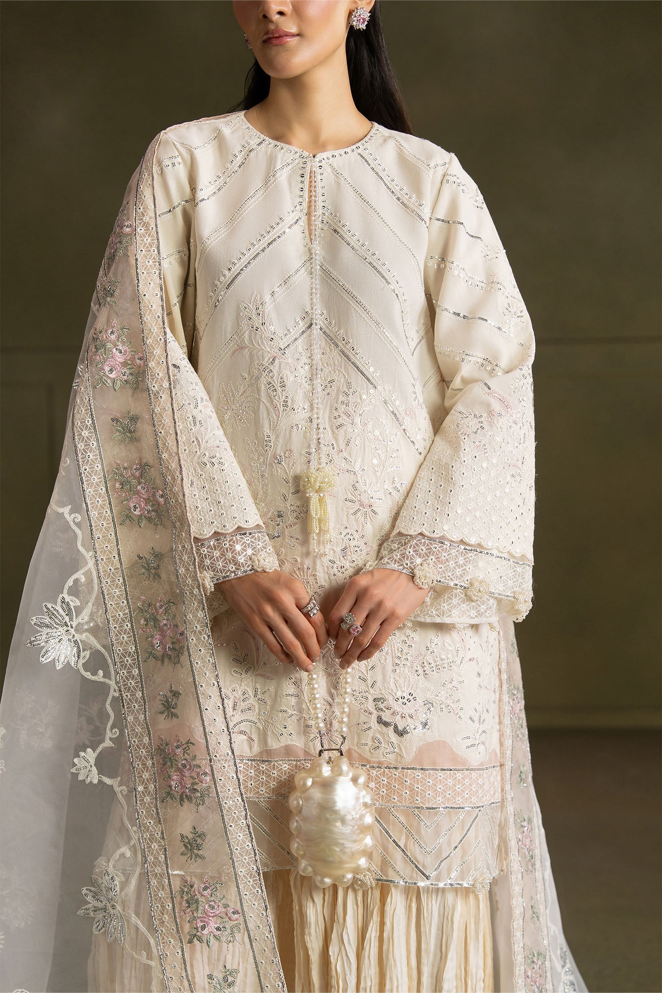 IVORY NOIR-4PC FANCY YARN EMBROIDERED SUIT