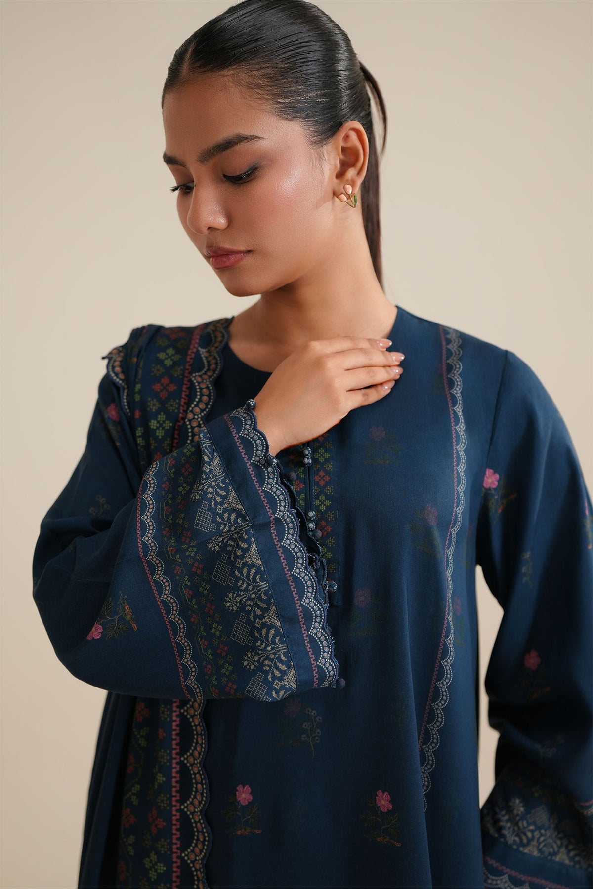 OCEAN DEEP -3PC LINEN PRINTED SUIT